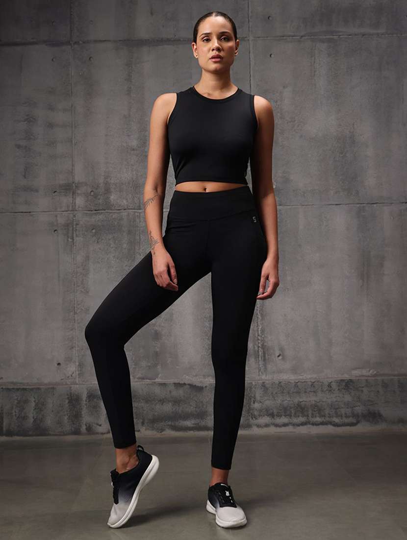 women solid top and leggings active wear set - 22512211 -  Standard Image - 1