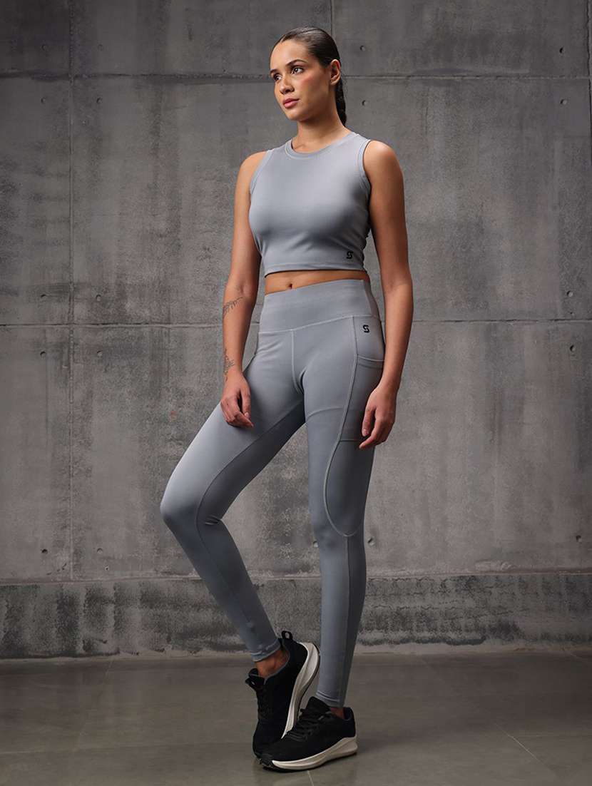women solid sleeveless top and leggings active wear set - 22512215 -  Standard Image - 1