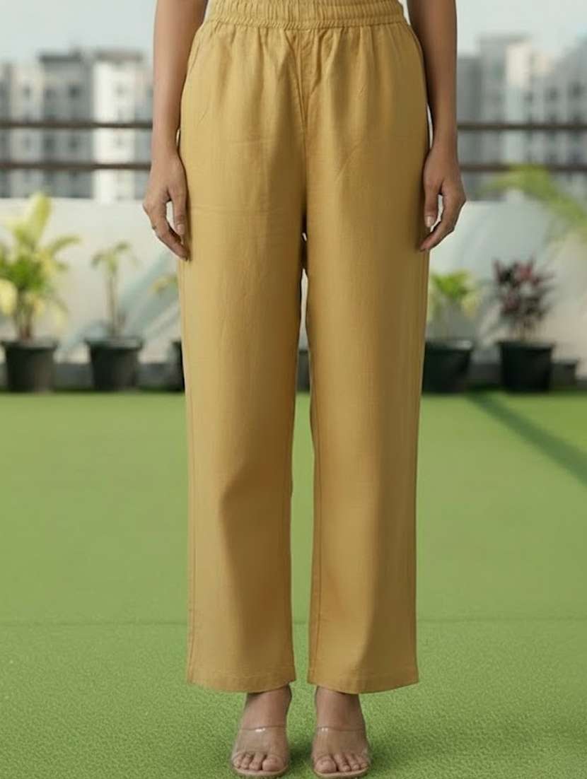 women solid mid rise straight fit palazzo - 22512218 -  Standard Image - 1