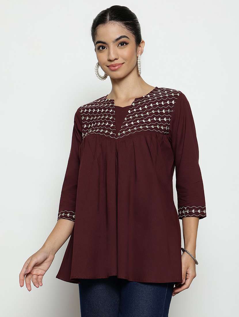 women embroidered three quarter sleeves a-line tunic - 22512227 -  Standard Image - 1