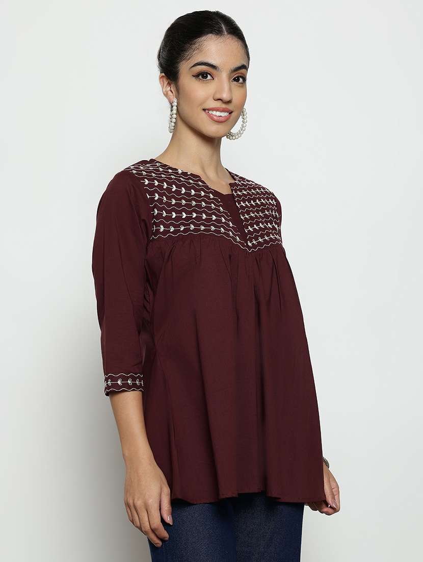 women embroidered three quarter sleeves a-line tunic - 22512227 -  Standard Image - 4