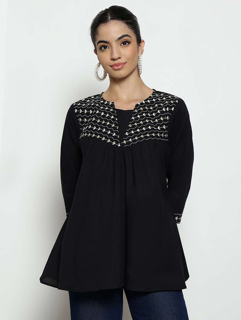 women embroidered three quarter sleeves a-line tunic - 22512228 -  Standard Image - 1