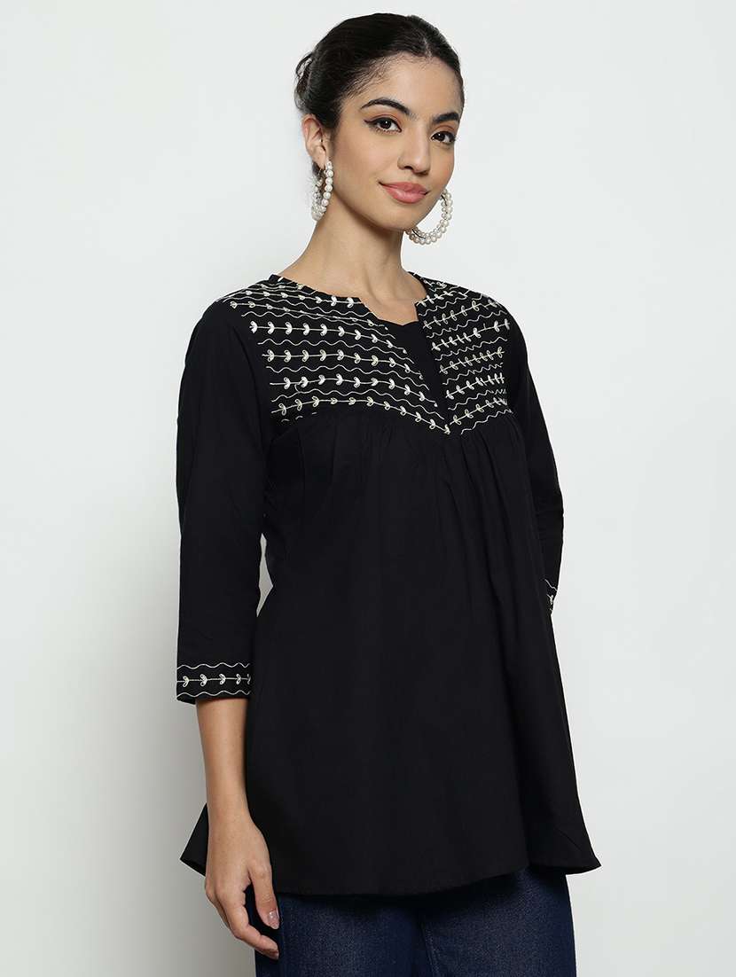 women embroidered three quarter sleeves a-line tunic - 22512228 -  Standard Image - 4