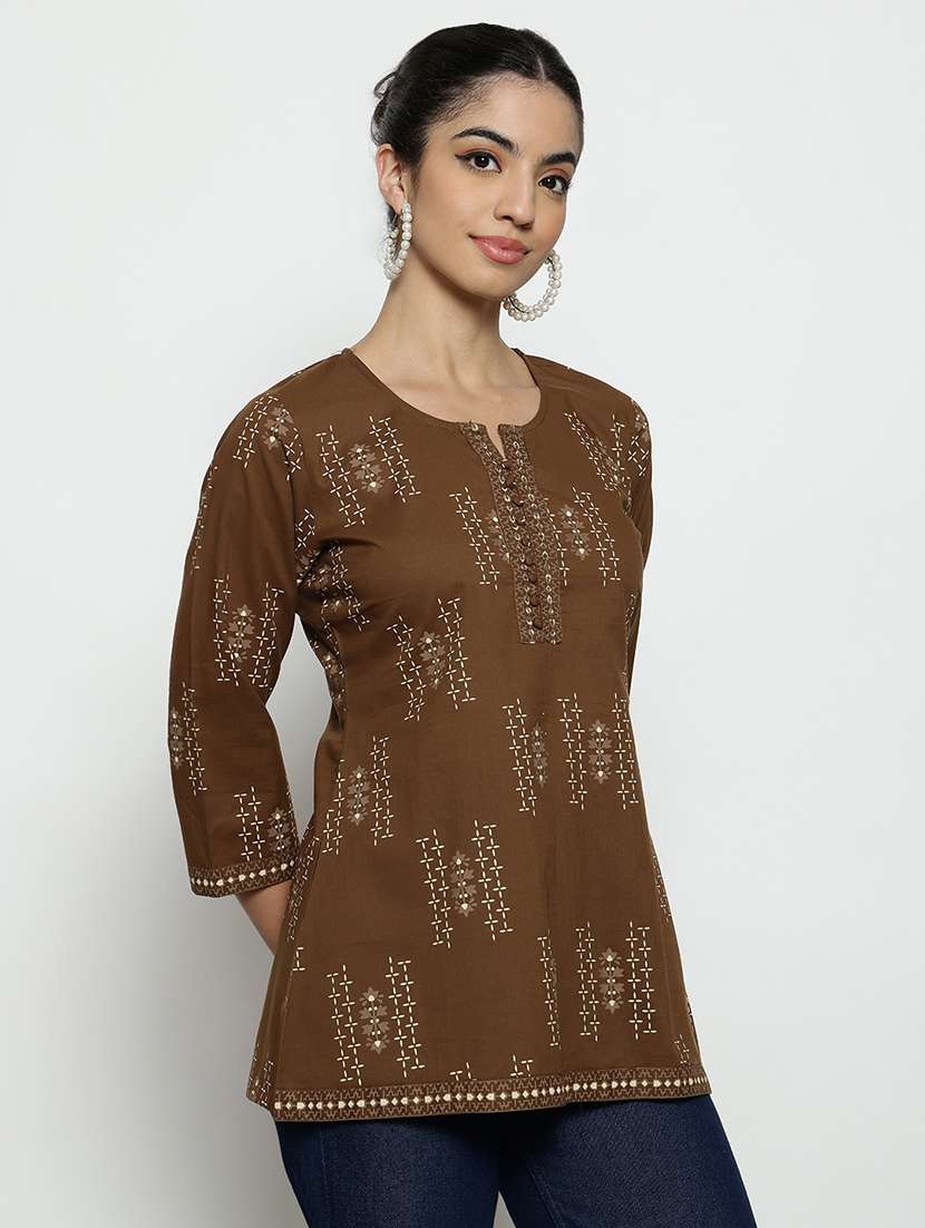 women printed three quarter sleeves a-line tunic - 22512229 -  Standard Image - 4