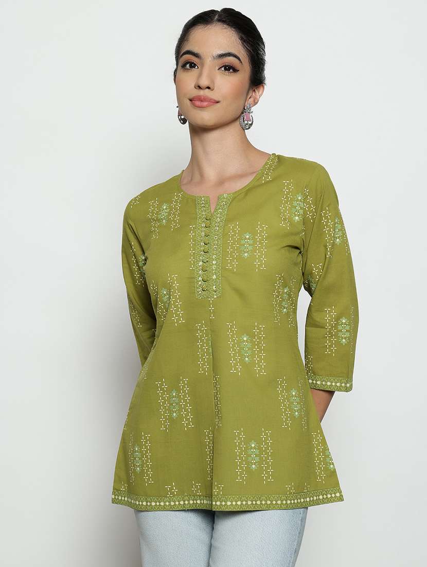 women printed three quarter sleeves a-line tunic - 22512230 -  Standard Image - 1