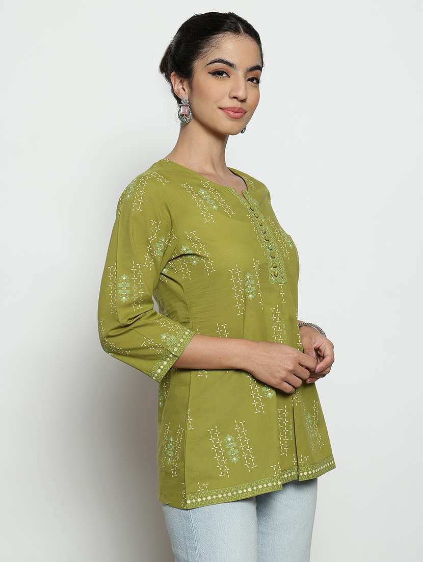 women printed three quarter sleeves a-line tunic - 22512230 -  Standard Image - 4