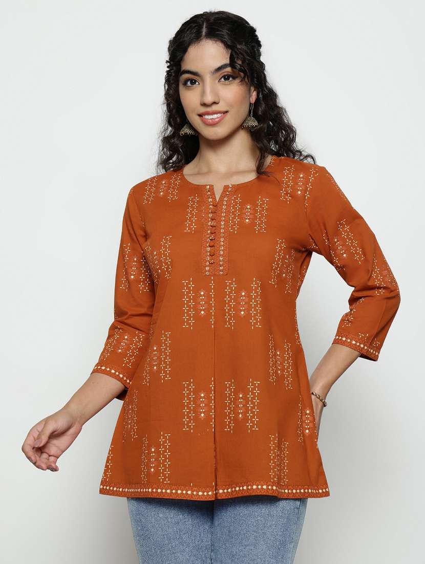women printed three quarter sleeves a-line tunic - 22512231 -  Standard Image - 1