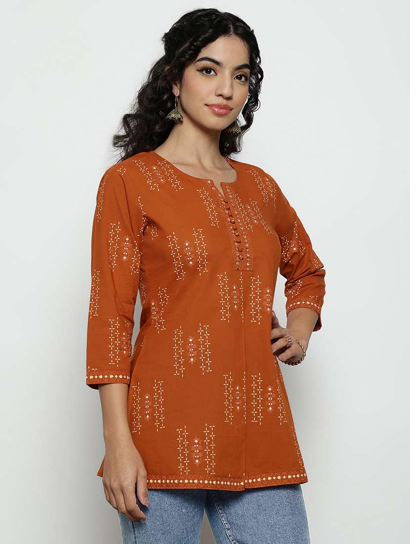 women printed three quarter sleeves a-line tunic - 22512231 -  Standard Image - 4