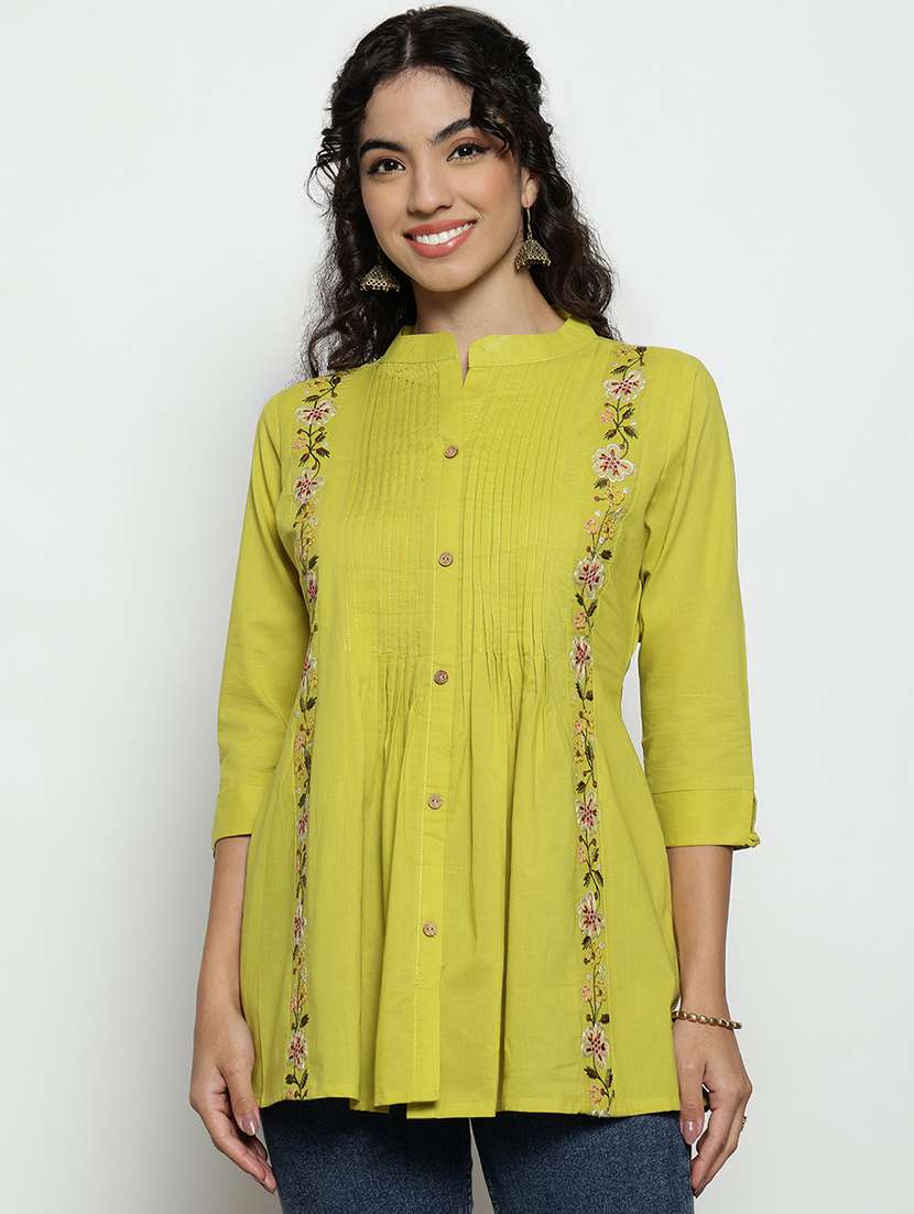 women embroidered three quarter sleeves a-line tunic - 22512232 -  Standard Image - 1
