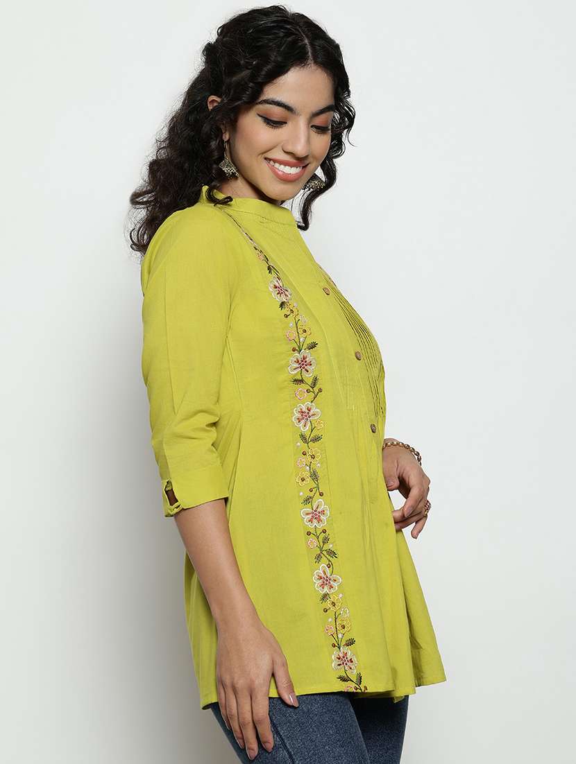 women embroidered three quarter sleeves a-line tunic - 22512232 -  Standard Image - 4