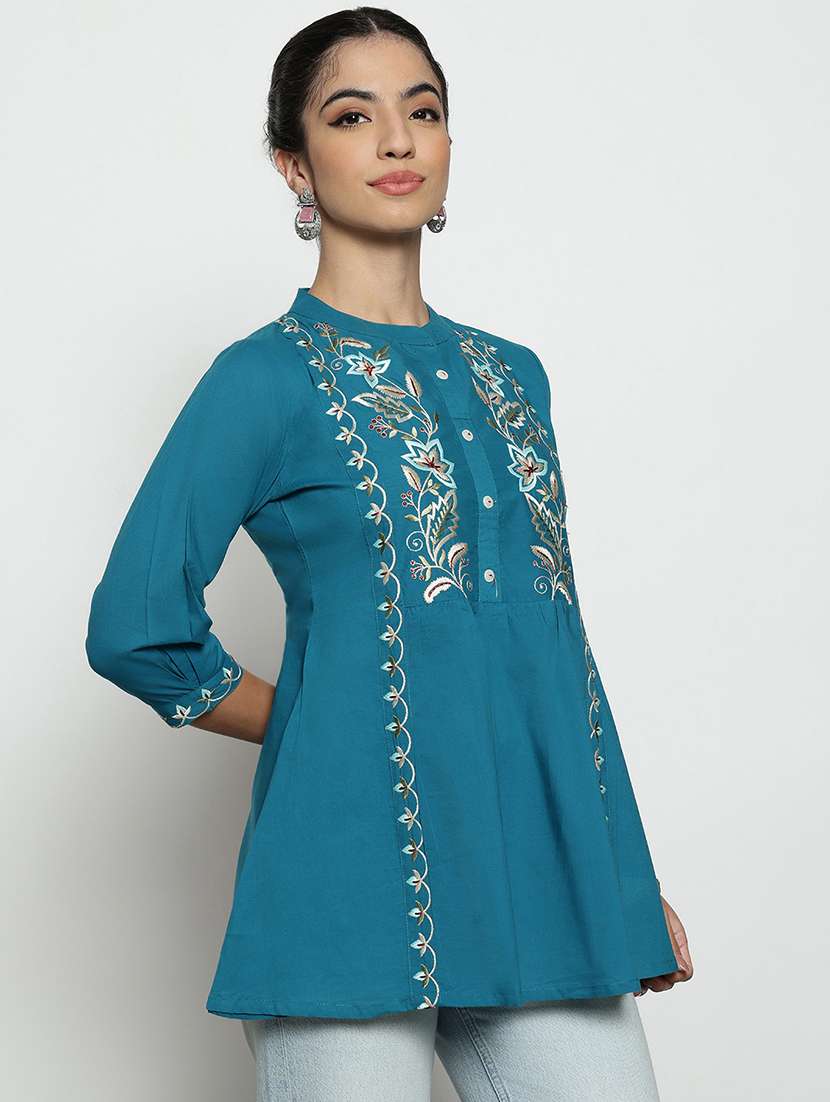 women embroidered three quarter sleeves a-line tunic - 22512233 -  Standard Image - 4