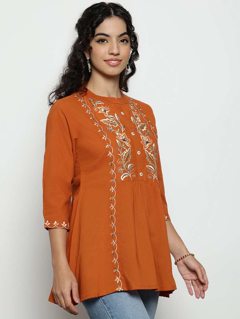 women embroidered three quarter sleeves a-line tunic - 22512234 -  Standard Image - 4
