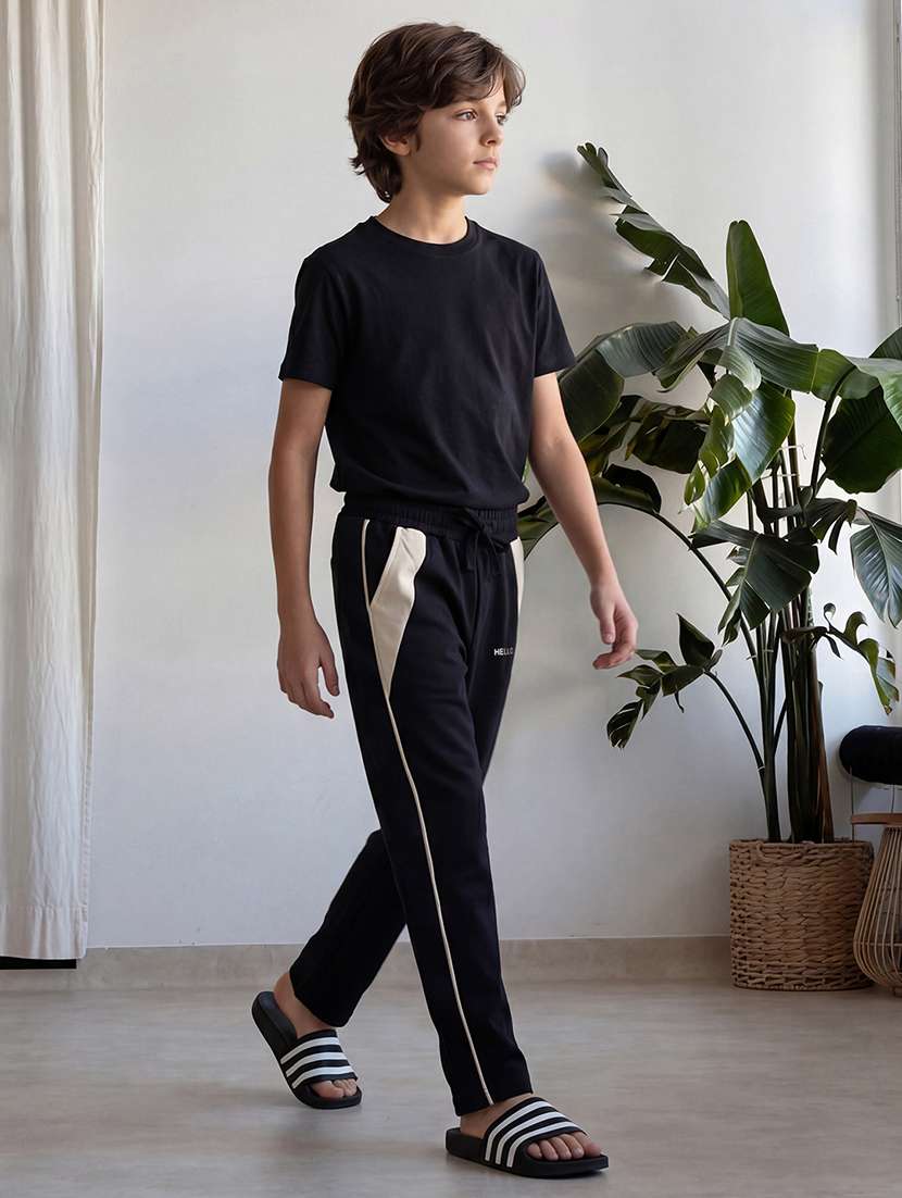 boys side taped mid rise regular track pant - 22512252 -  Standard Image - 4