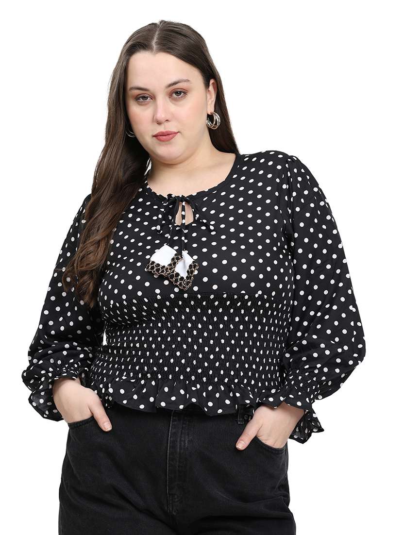 women polka dots long sleeves regular top