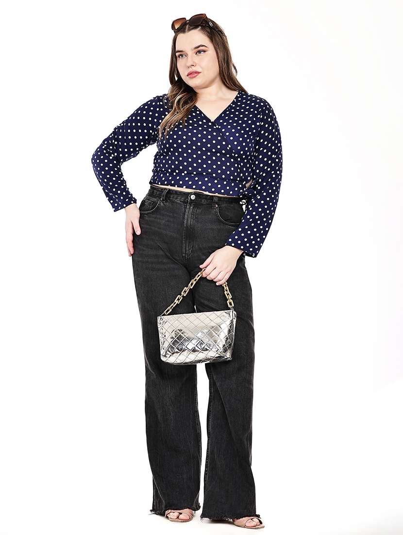 women polka dots long sleeves crop top - 22512270 -  Standard Image - 4