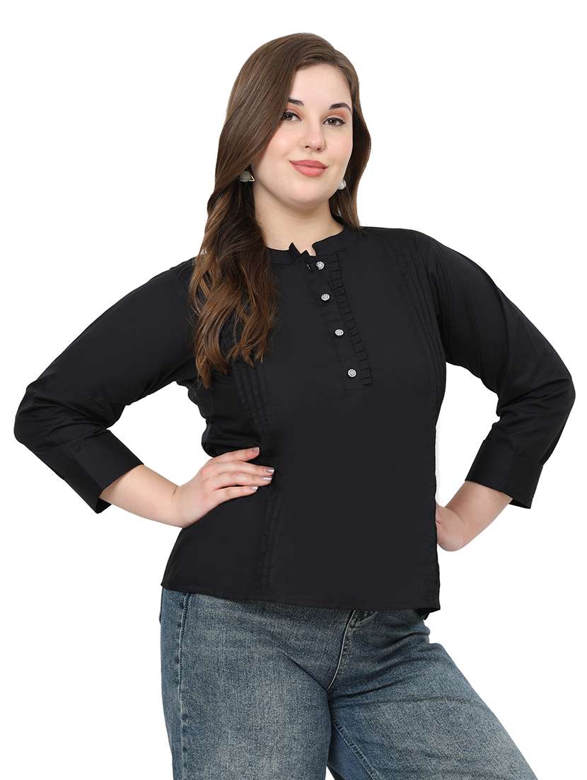women solid three quarter sleeves regular top