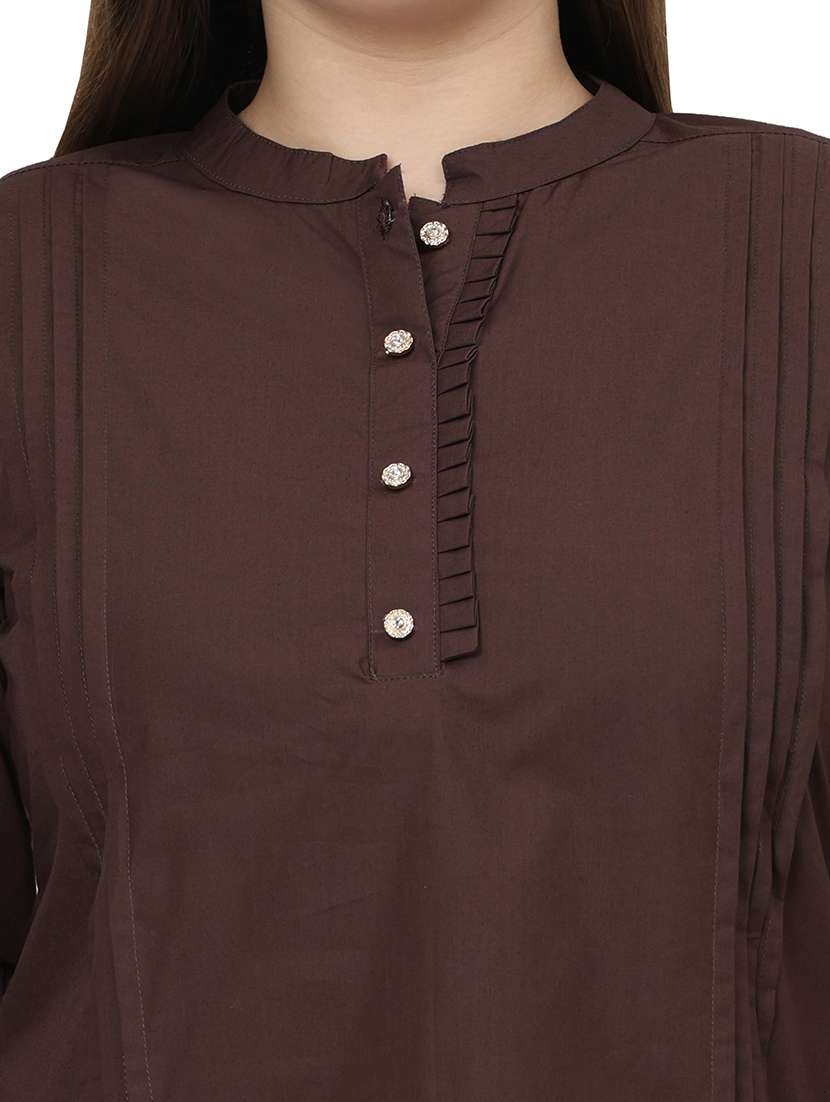 coffee brown cotton regular top - 22512273 -  Standard Image - 1