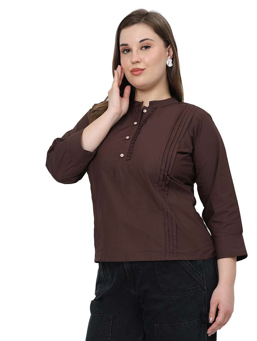 coffee brown cotton regular top - 22512273 -  Standard Image - 4