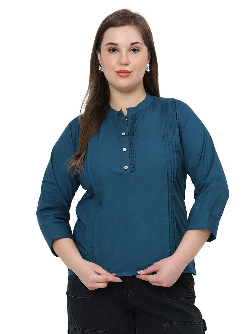 women solid three quarter sleeves regular top