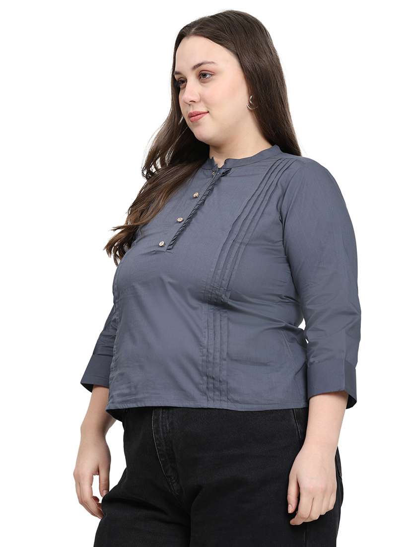 women solid three quarter sleeves regular top - 22512275 -  Standard Image - 4