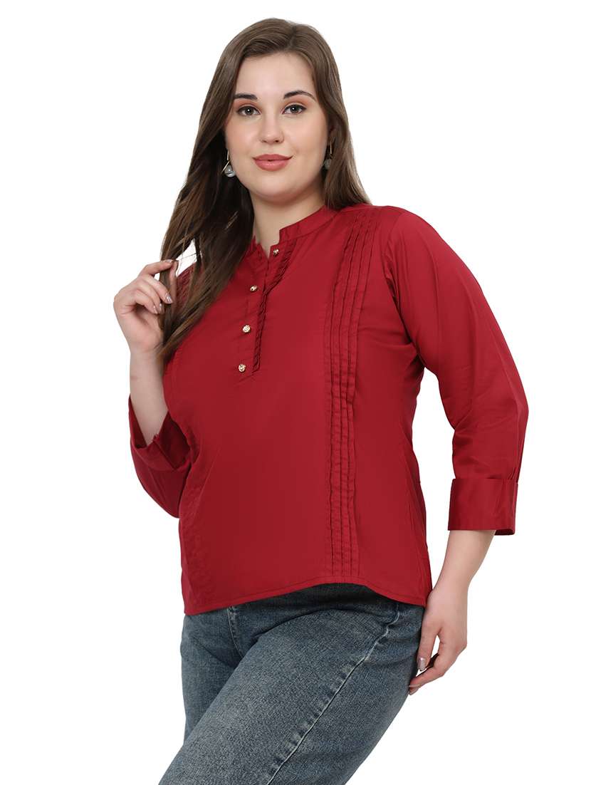 women solid three quarter sleeves regular top