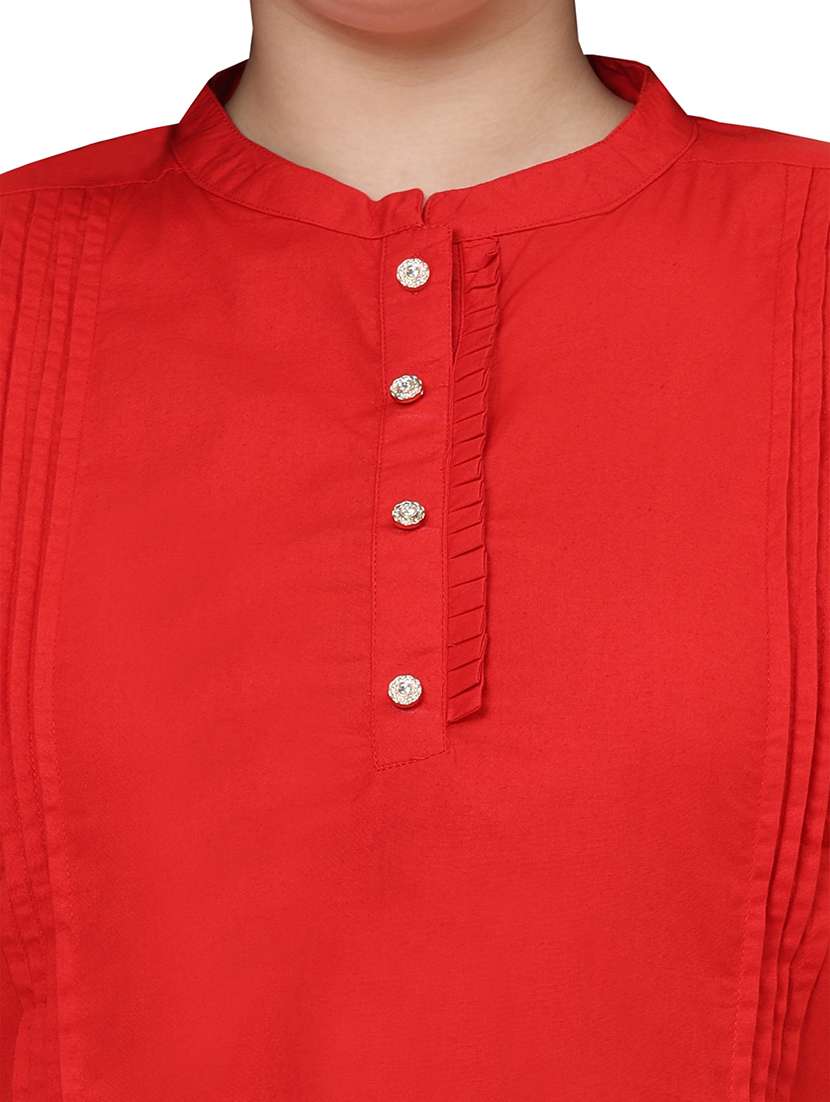 red cotton collared frill trim top - 22512283 -  Standard Image - 1