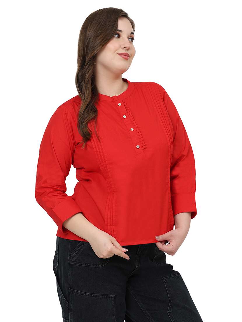 red cotton collared frill trim top - 22512283 -  Standard Image - 4