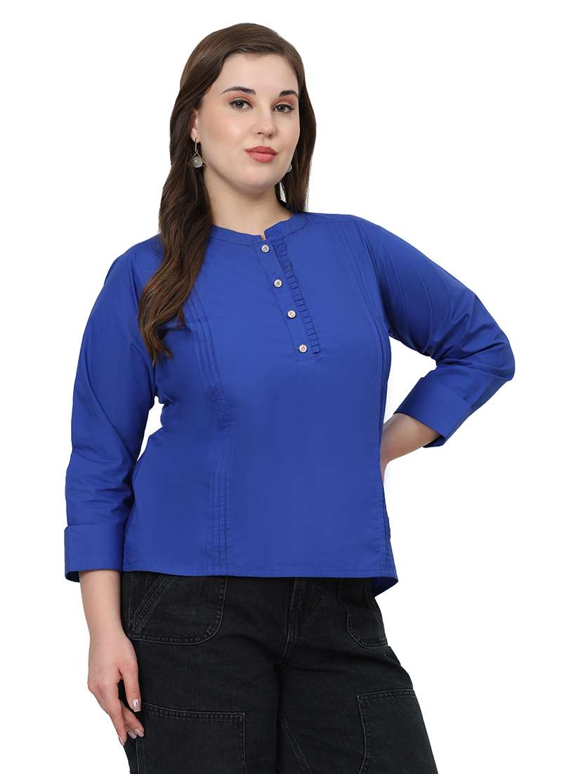 women solid three quarter sleeves regular top - 22512284 -  Standard Image - 1