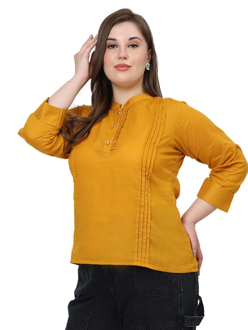 women solid three quarter sleeves regular top