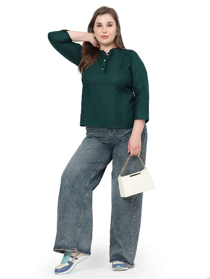 women solid three quarter sleeves regular top - 22512289 -  Standard Image - 4