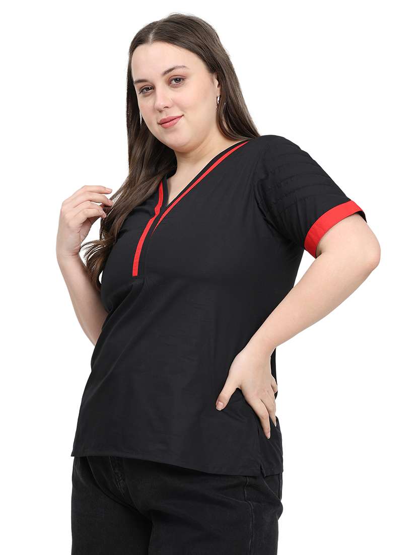 women solid v neck short sleeves regular top - 22512290 -  Standard Image - 4