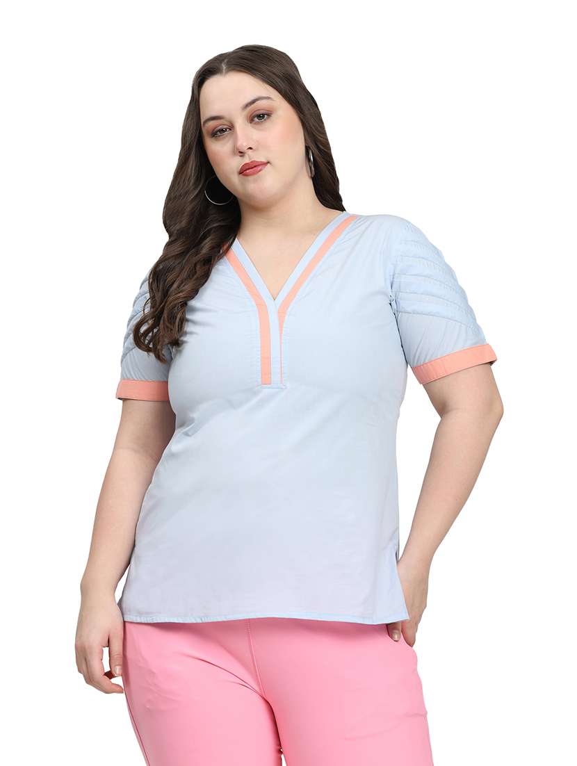 light blue cotton regular top