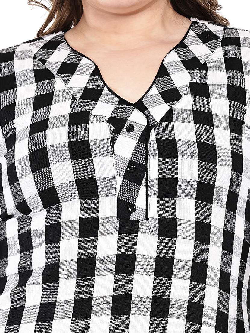 women checkered three quarter sleeves regular top - 22512295 -  Standard Image - 1