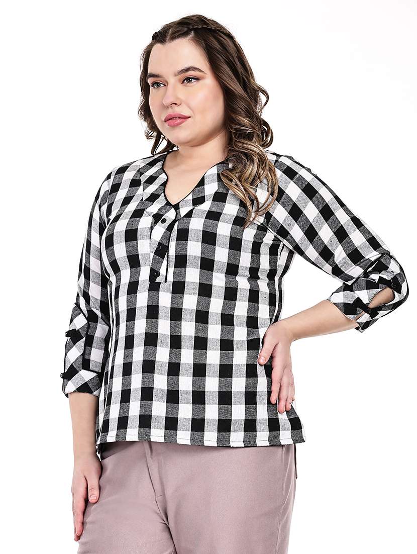 women checkered three quarter sleeves regular top - 22512295 -  Standard Image - 4