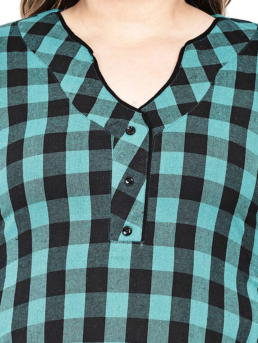 women checkered three quarter sleeves regular top - 22512298 -  Standard Image - 1