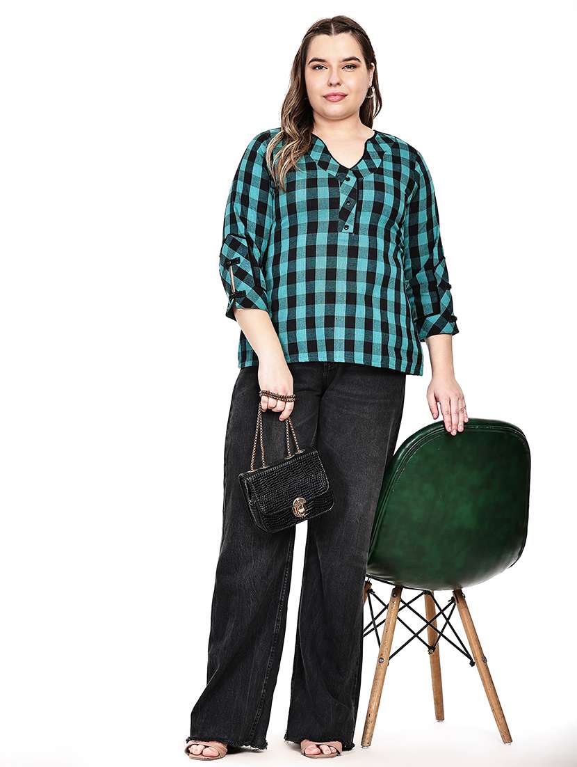 women checkered three quarter sleeves regular top - 22512298 -  Standard Image - 4