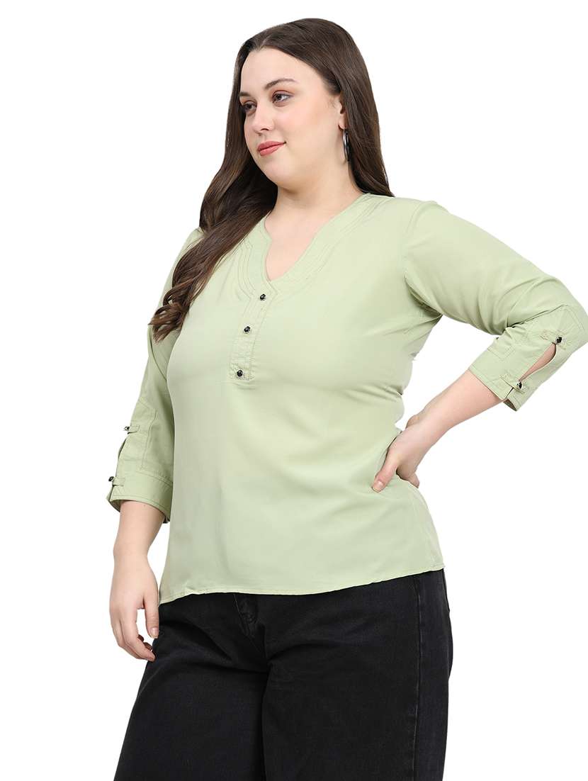 women solid three quarter sleeves regular top - 22512300 -  Standard Image - 4
