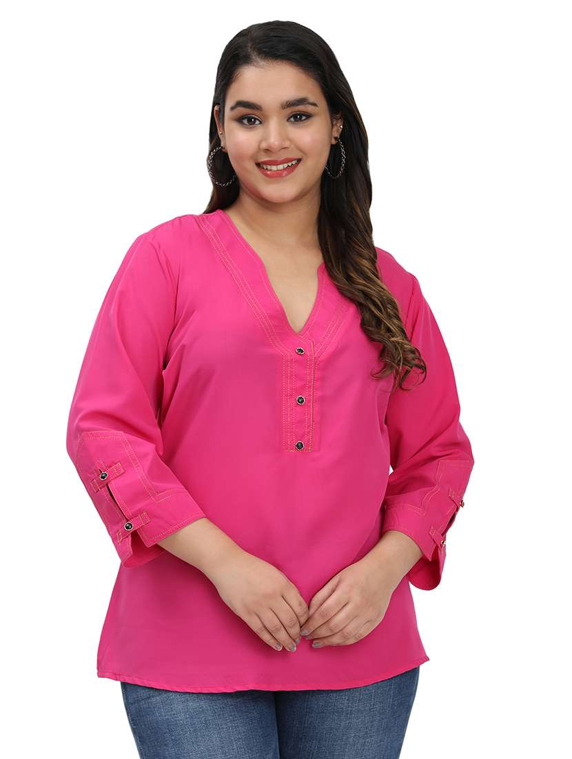 women solid three quarter sleeves regular top
