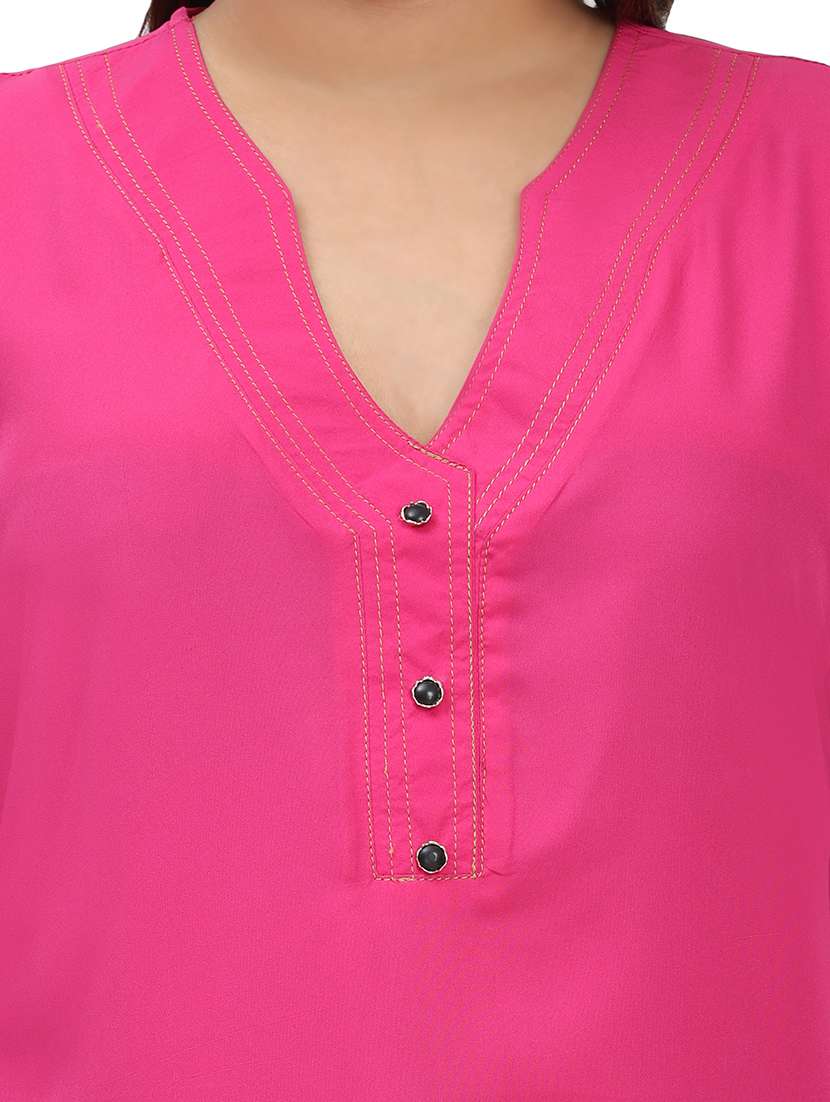 women solid three quarter sleeves regular top - 22512301 -  Standard Image - 1