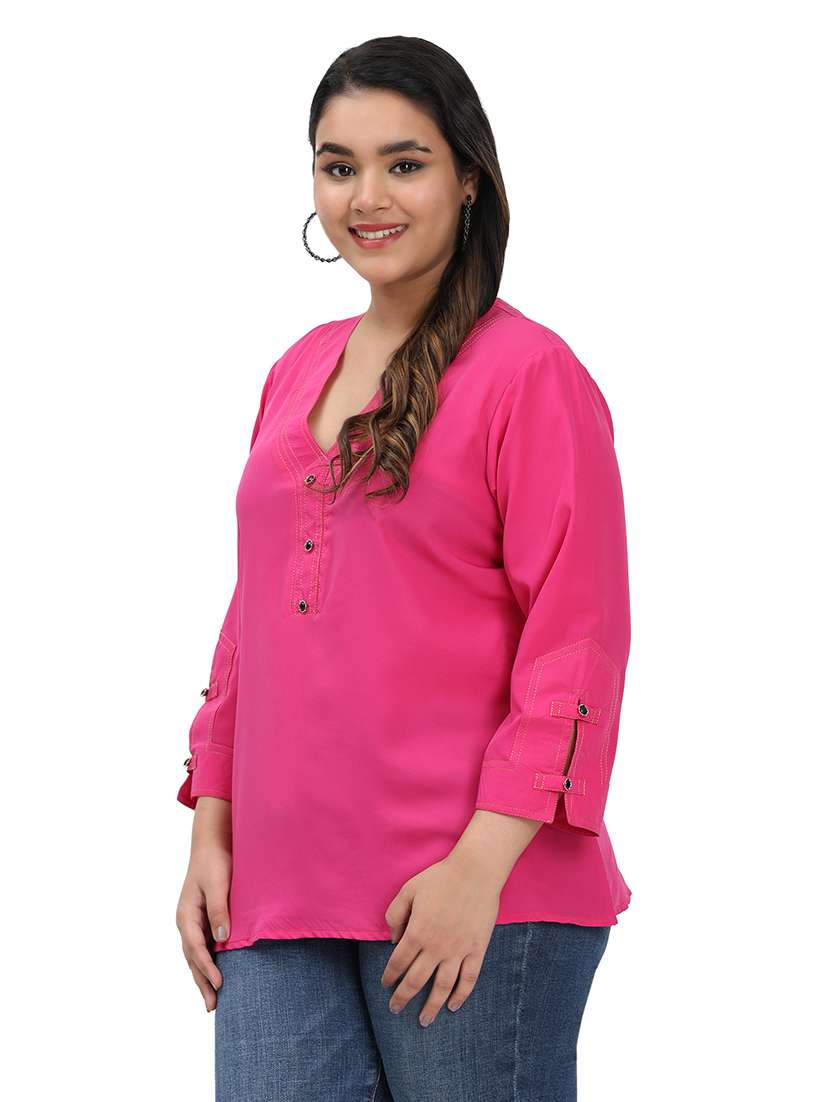 women solid three quarter sleeves regular top - 22512301 -  Standard Image - 4