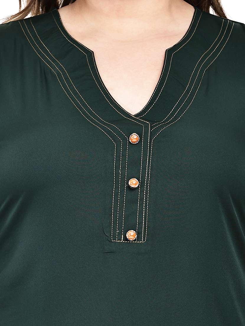 women solid three quarter sleeves regular top - 22512303 -  Standard Image - 1