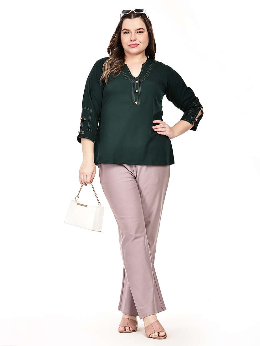 women solid three quarter sleeves regular top - 22512303 -  Standard Image - 4