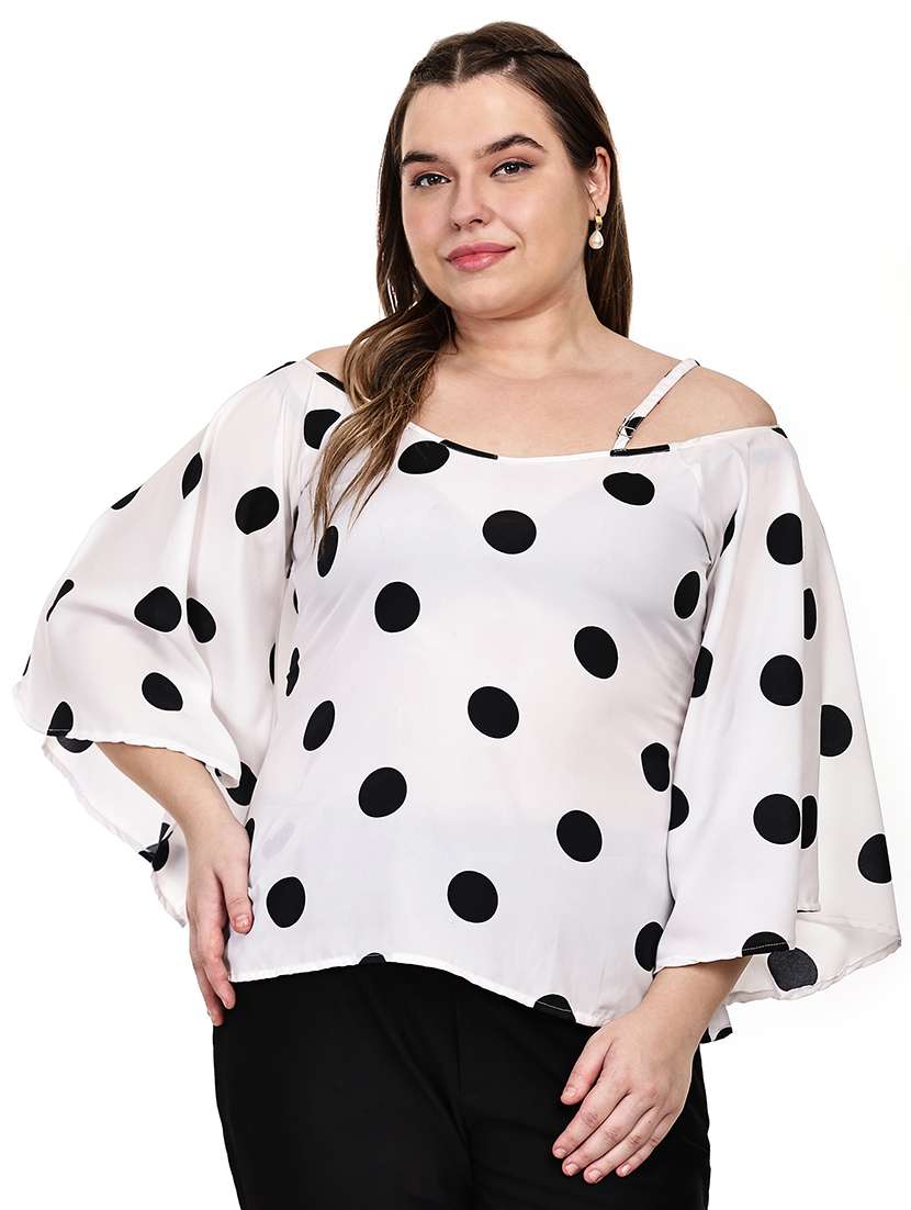 women polka dots cold shoulder top