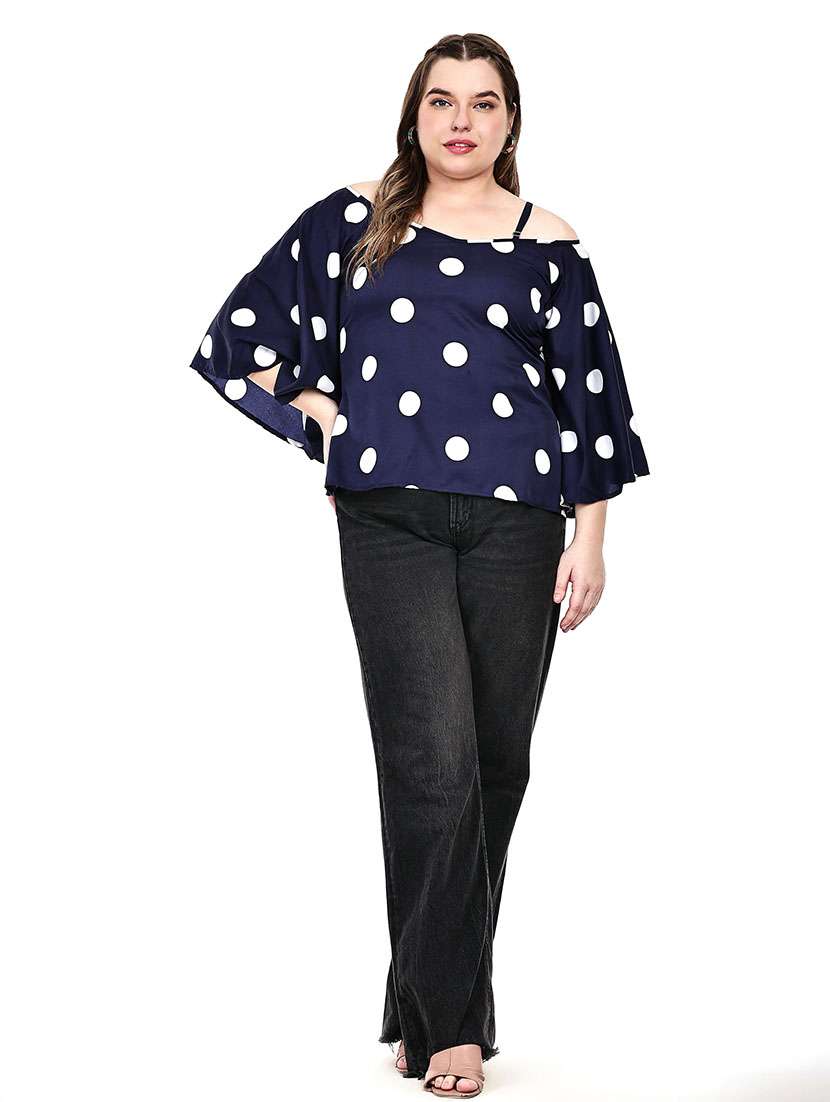 women polka dots cold shoulder top - 22512313 -  Standard Image - 4