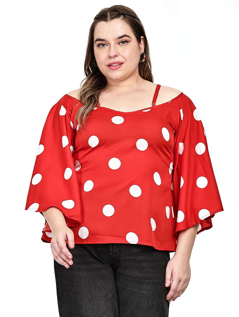 women polka dots cold shoulder top