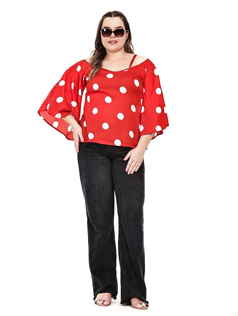 women polka dots cold shoulder top - 22512314 -  Standard Image - 4