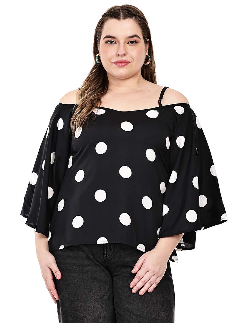 women polka dots cold shoulder top