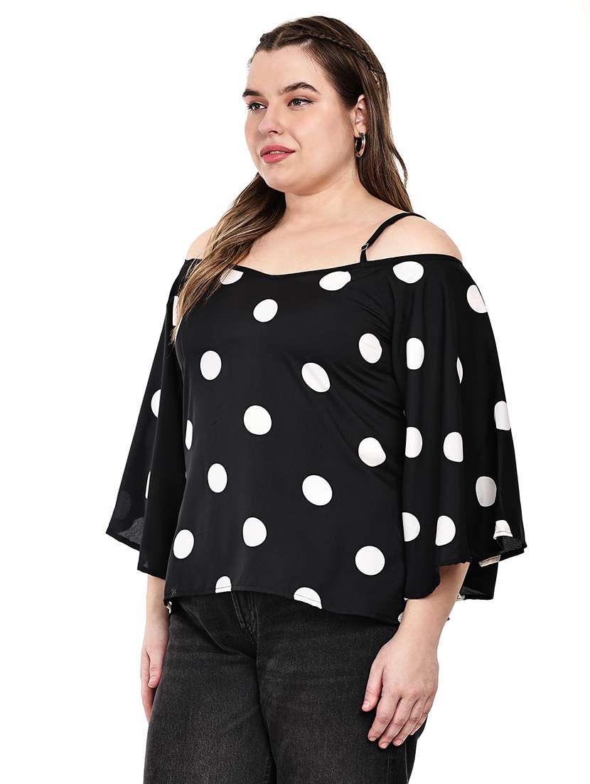 women polka dots cold shoulder top - 22512315 -  Standard Image - 4