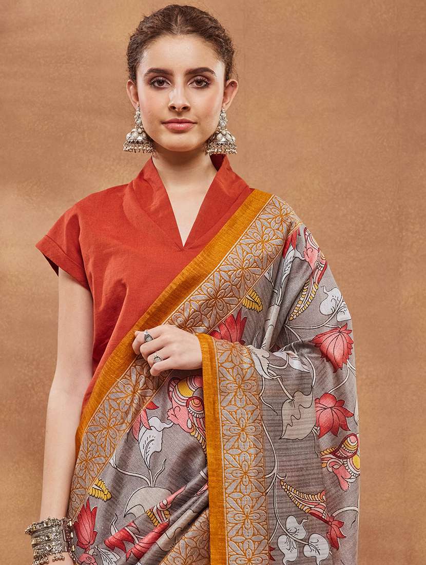 women kalamkari ready to wear saree with blouse - 22512343 -  Standard Image - 1