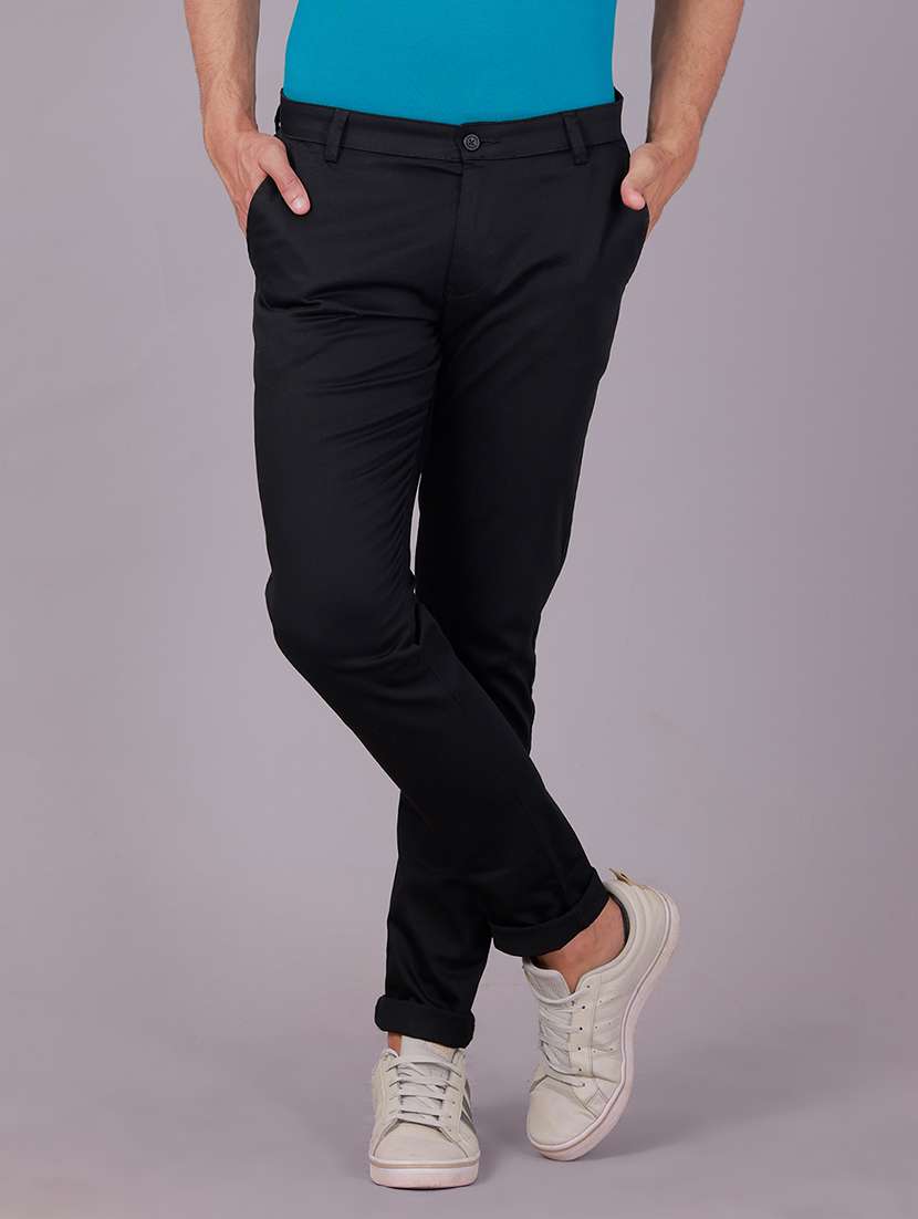 men solid mid rise chinos casual trouser